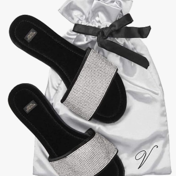 Victoria's Secret Rhinestone Bling Velvet Slides - Picture 1 of 3